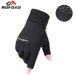 NOFOXO 1Pair Winter Warm Outdoor Sports Gloves Two Fingers Cut Anti-Slip Touch Screen Cycling Gloves Fishing Bike Sports Mens