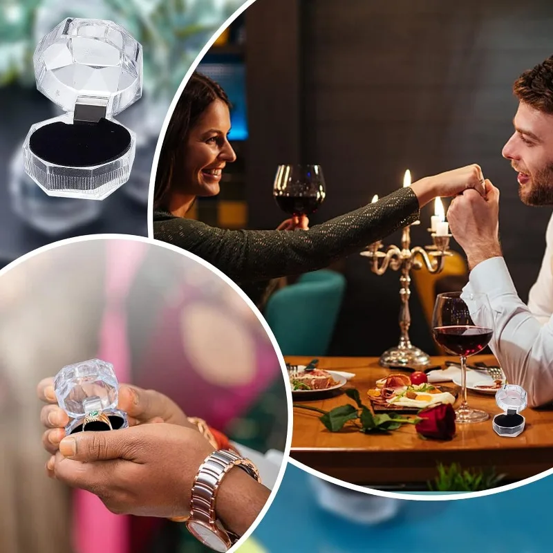 40 ชิ้นสีดําพลาสติกใสกล่องแหวนต่างหูคริสตัลกล่องเครื่องประดับสําหรับงานแต่งงานข้อเสนอวันวาเลนไทน์ 1.5 × 1.5 นิ้ว