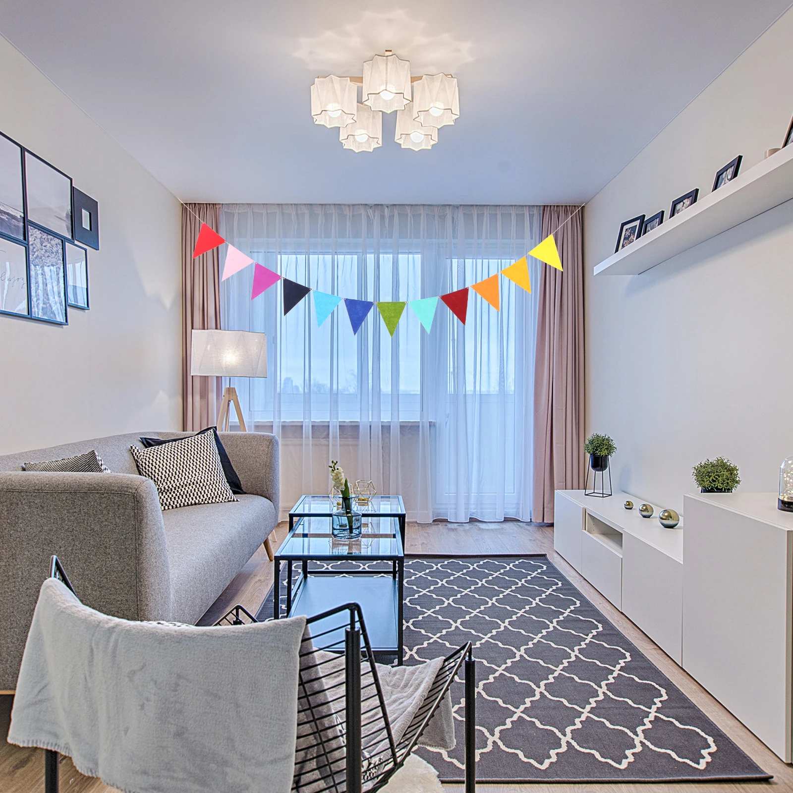 

12Pcs Colorful Triangle Felt Banner Hanging Bunting Party Decor Flags for Holiday Celebration Kids Room Fireplace