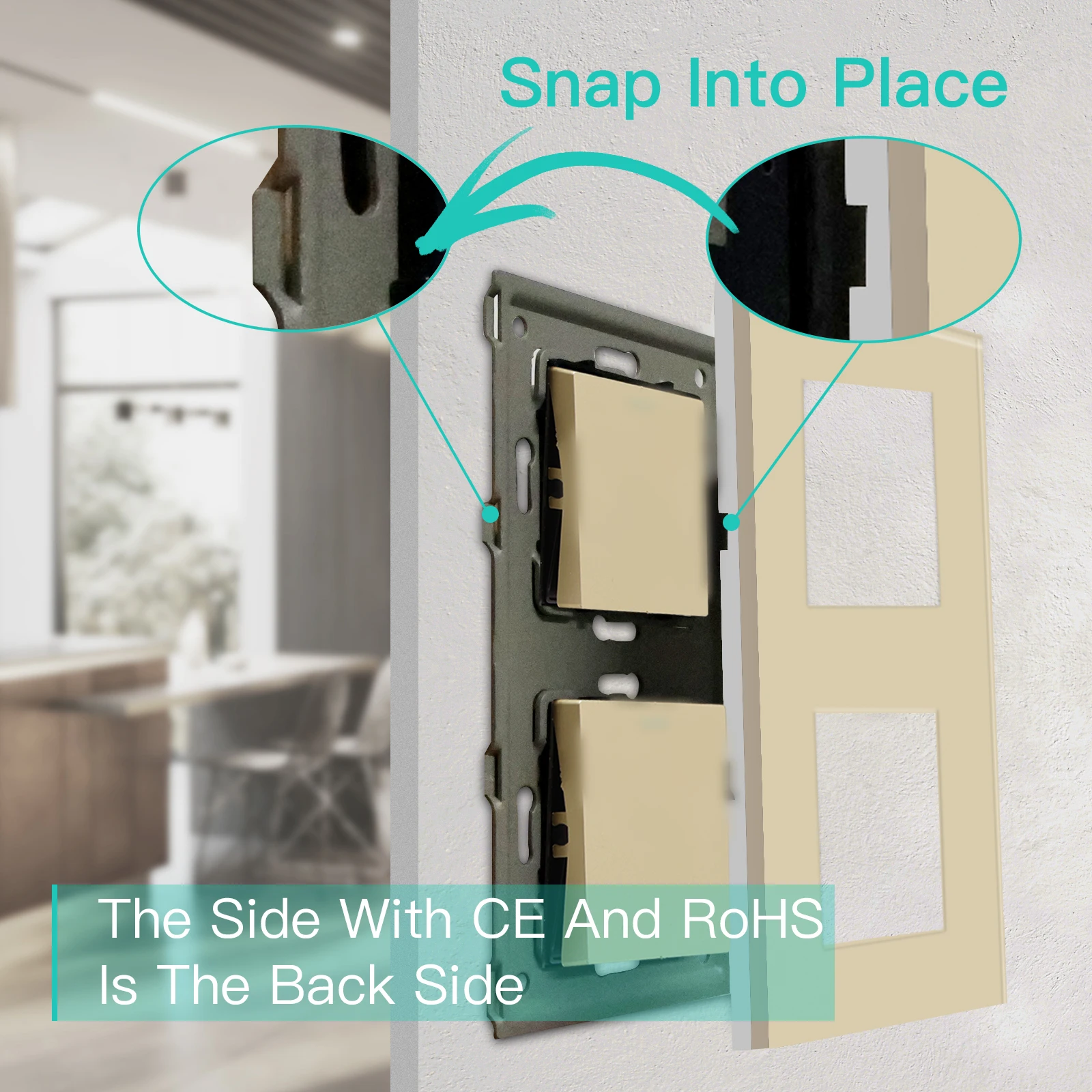BSEED 1/2/3Gang Mechanical Light Switch 1Way Plus Curtain Push Button Roller Shutter Switch Double Blind Switches Glass Panel
