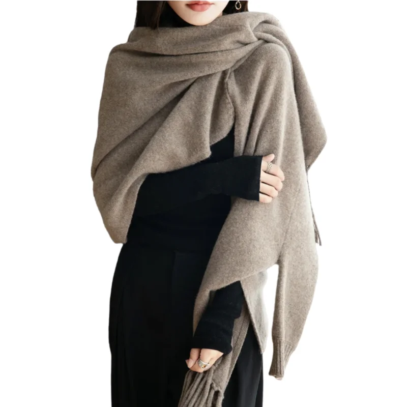 

Luxury 100% Wool Tassel Scarf for Women Winter Warm Thick Solid Shawl Wraps Soft Long Scarves