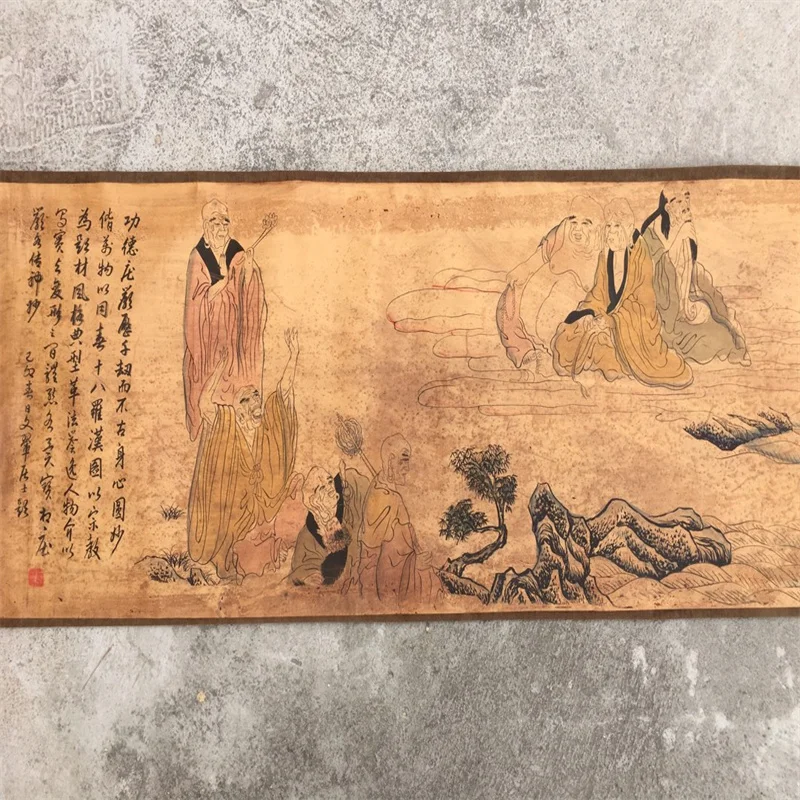 China Old Scroll Wall hanging Long scroll banner painting Eighteen Arhat Picture