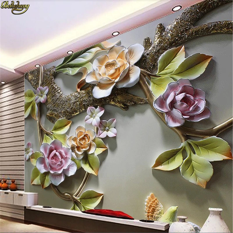 Customized products Photo Wallpaper Mural 8D Flower Bird Embossed home decor living room TV backdrop wall Bedroom dining room 3d