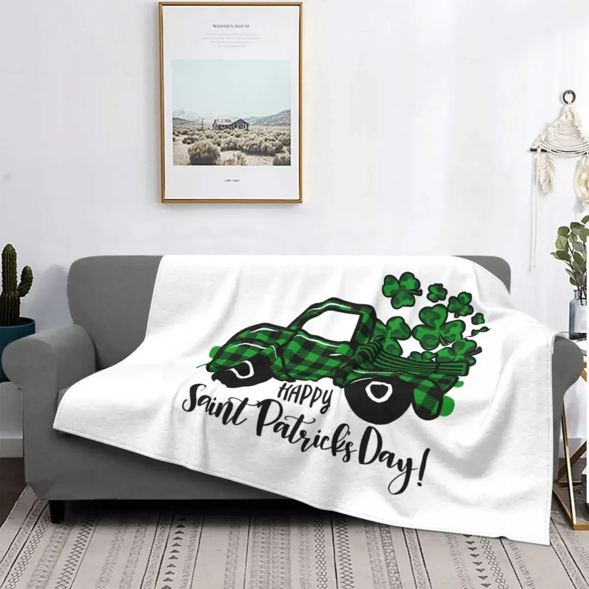 Car Saint Patrick's Day Blanket Velvet Winter Irish Lucky Shamrock Multi-function Throw Blankets for Sofa Couch Bedspread