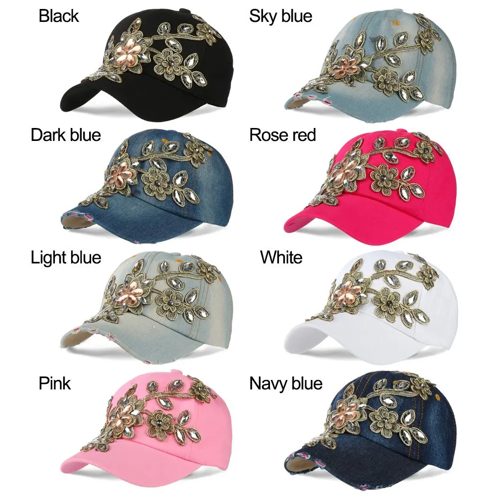 Casual Rhinestone Sunscreen Women\'s Hat Sun Hat Diamond-studded Baseball Caps Cowboy Hat Cap Golden Flowers