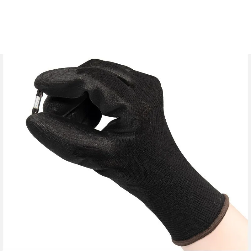S M L Black Pu Coated Palm Gloves Labor Protection Gloves Light Industrial Breathable Thin Gloves Wear-resistant Packaging D1