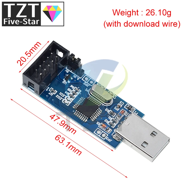 1Set  USBASP USBISP AVR Programmer USB ATMEGA8 ATMEGA128 ATtiny/CAN/PWM 10Pin Wire Module DIY + 10Pin To 6 Pin Adapter Board