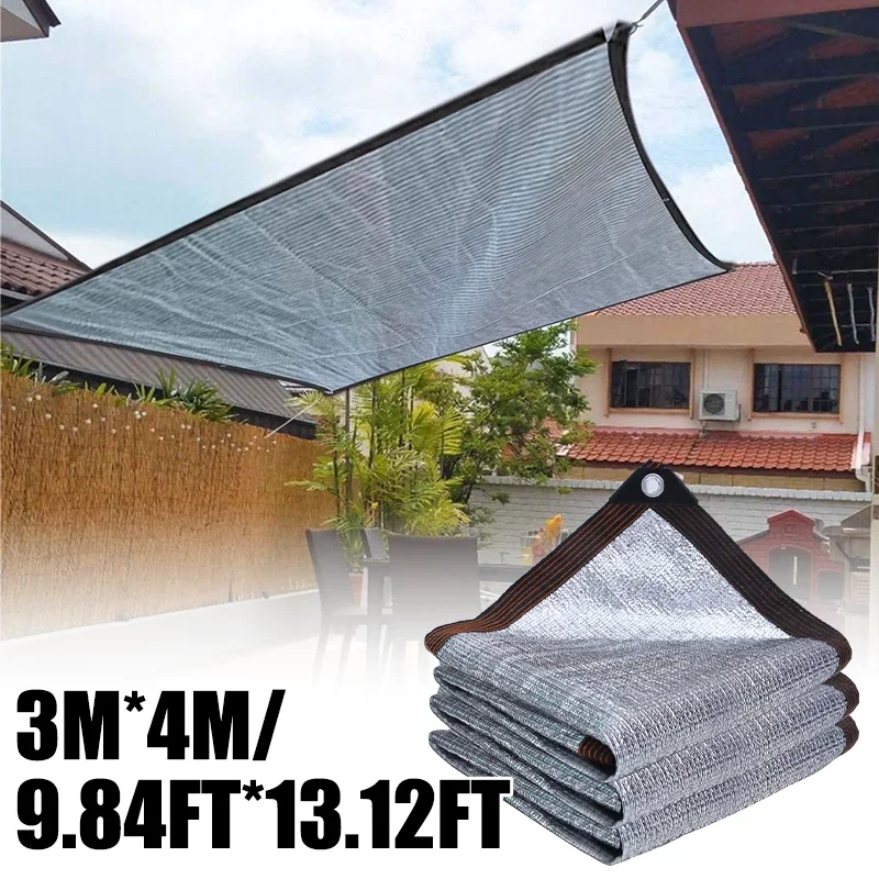 3x4M  Extra Large Reflective Aluminum Shade Net Thickened UV Block with Reinforced Grommets for Balcony Garden Patio Decor