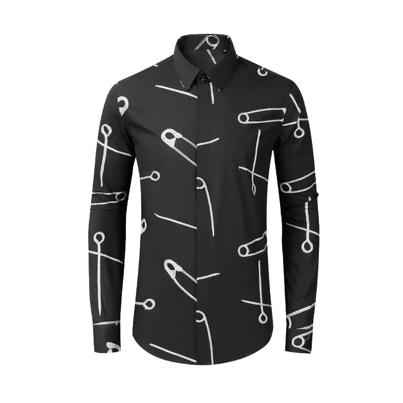 Autumn and winter full body pin jacquard men's shirt slim fit handsome trendy brand one piece hair replacement