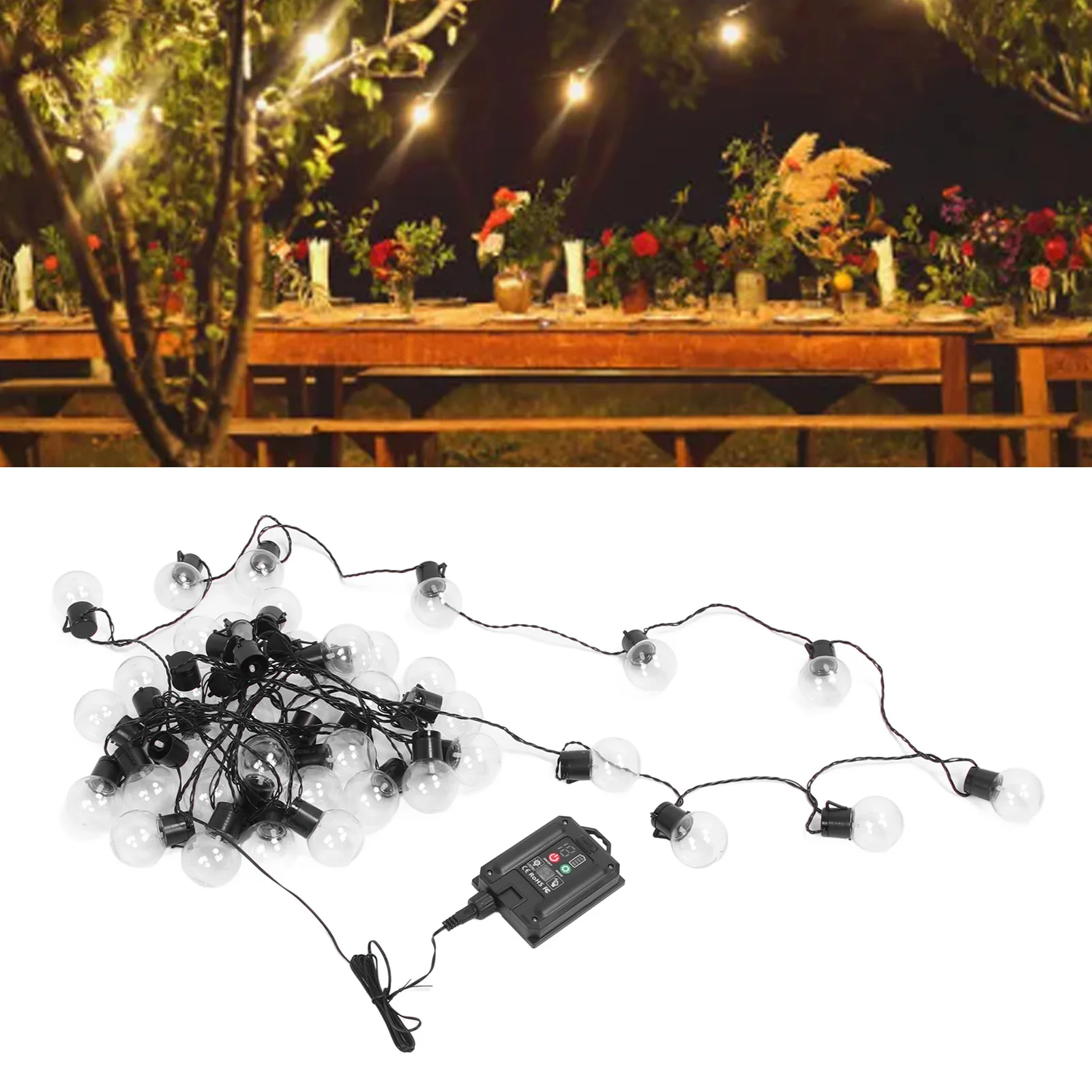 

ZK20 Outdoor String Light with 40 G50 Bulb Waterproof Solar USB Charging Transparent Shell Decorative LED Lamp String 32.8ft