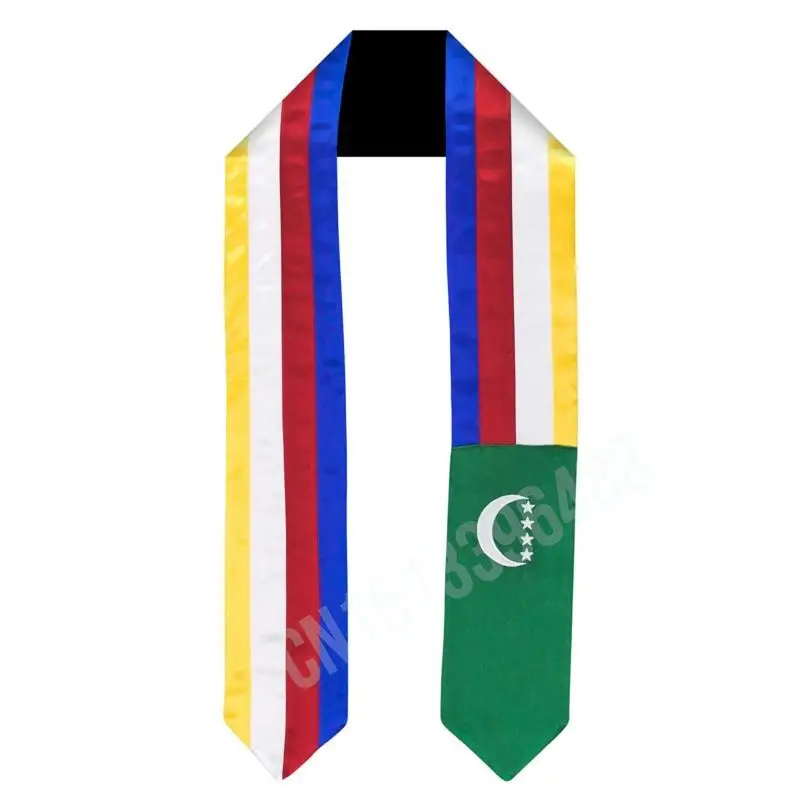 

Comoros Flag Scarf Top Print Graduation Sash Stole International Study Abroad Adult Unisex Party Accessory