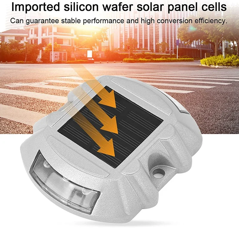 Reusable Solar Road, 2Pcs 6 LED Stud Lights Ground Garden Lawn Path Lights Deck Dock White Warning Lights