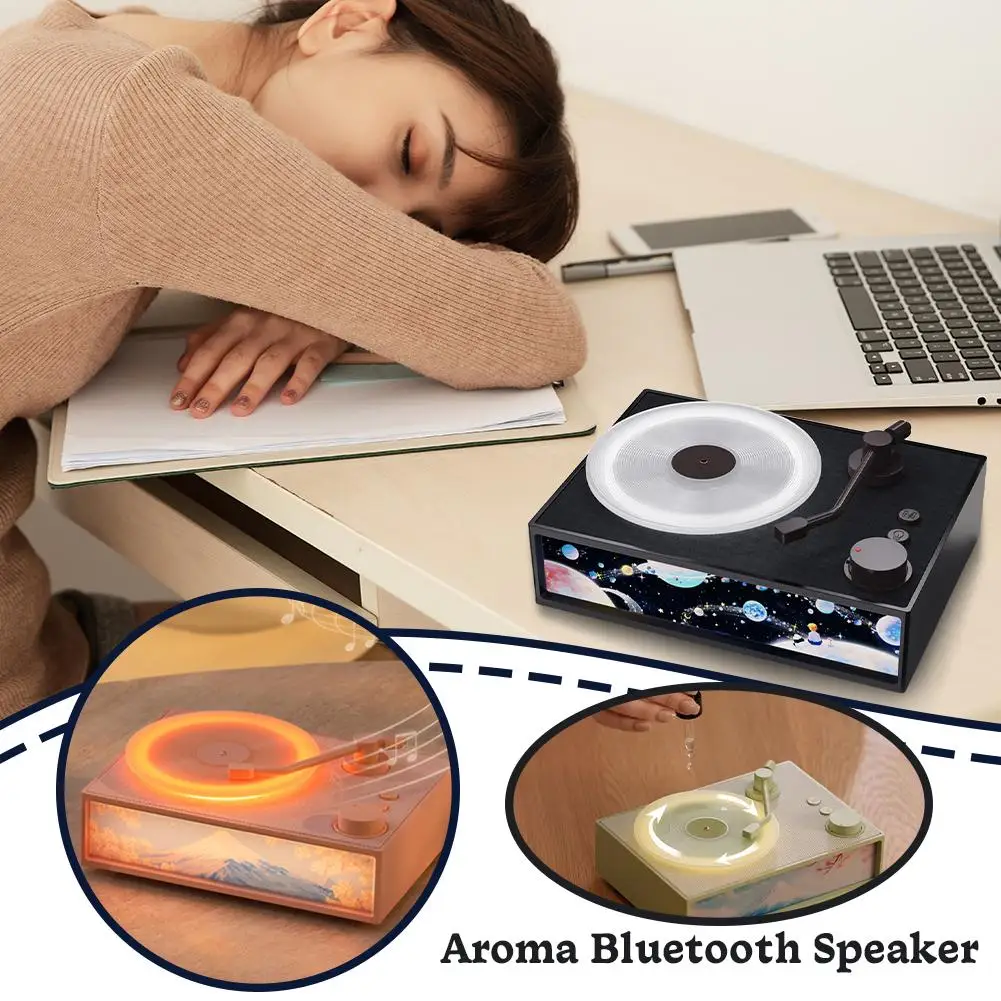

Romantic Vinyl Record Player Bluetooth Speaker Creative Gifts for Girls Mom Portable Speaker with Night Light Aromatherapy I3K7