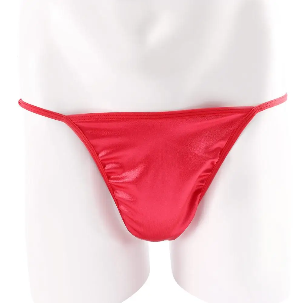 Sexy Large Size Men Low Rise Panties Thongs Solid Color Satin Underwear Breathable T-back Seamless G Strings M-2XL