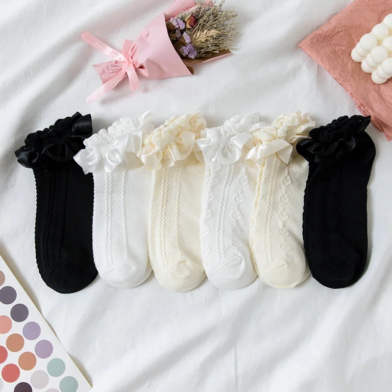 Chaussettes courtes en coton Lolita à volants pour femmes, doux, mignon, coeur, cosplay, olympiques, accessoires, dentelle, anime, dessin animé, doux, bonneterie pour filles