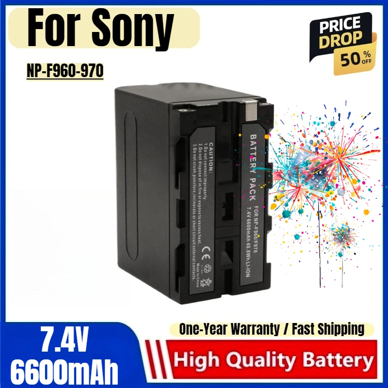 NP-F960-970 Battery 7.4V 6600mAh Rechargeable Batteries and Chargers for Sony Fill Light External Camera Battery