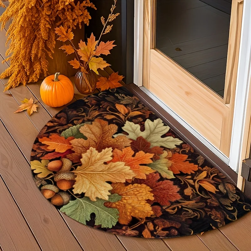 VIKAMA-alfombra de terciopelo de cristal de calabaza de otoño, resistente a las manchas y fácil de limpiar, alfombra de puerta de hoja de arce para decoración del hogar