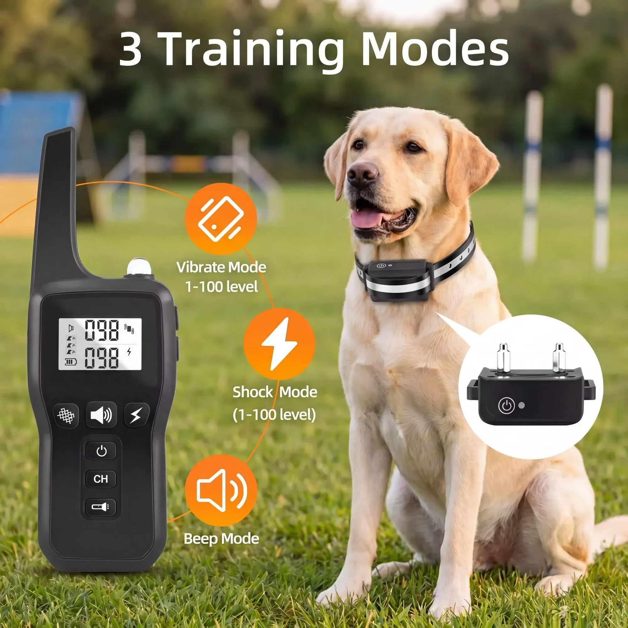 1000m Electric Dog Training Collar Remote Control Waterproof Rechargeable Pet Dog Bark Stop Shock Collar Electric Shocker view 3