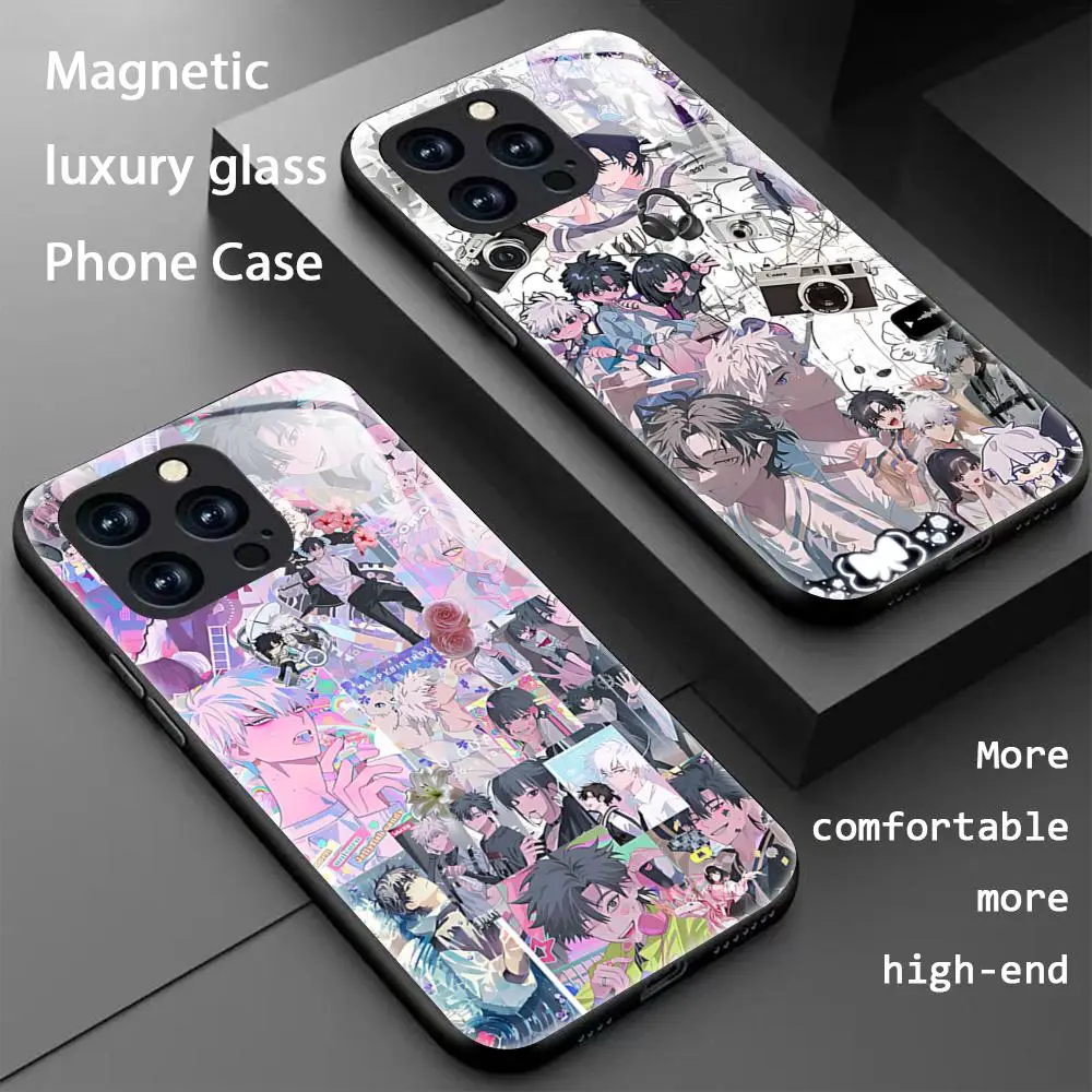 Coque de téléphone magnétique en verre HOT Anime Link Click pour iPhone 17 16 15 14 13 12 11 X XR XS 8 Plus Mini Pro Max