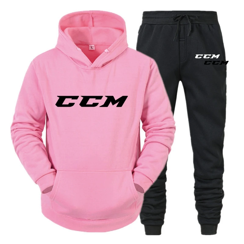 CCM-Conjunto de Sudadera con capucha para hombre, ropa deportiva informal de lana, otoño e invierno, 2 piezas