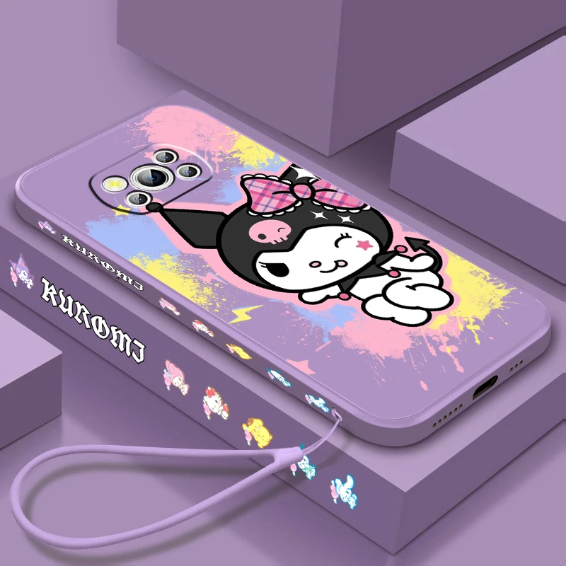 Sanrio Kuromi Melody Liquid Left Rope For Xiaomi Mi Poco X6 X5 X4 X3 M6 M5 M5S M4 M3 F5 F4 F3 Pro 5G Soft Phone Case