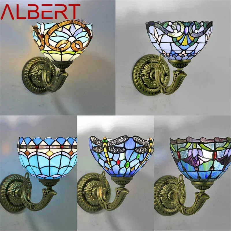 ALBERT Tiffany Wall Lamp LED Creative Color Pattern Glass Sconce Light for Home Living Room Bedroom Bedside Decor