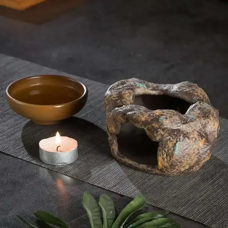 Retro Japanese Stoneware Tea Warm Stove Ceramics Candle Essential Oils Burner Kung Fu Tea Warmer Cup for Home Decor Teaware