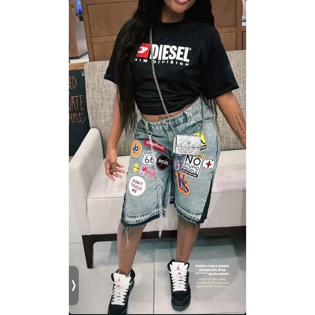 

Retro Patchwork Denim orts Streetwear Y2K Cartoon Print High Waist Jeans Fem Model Fit Data Winter Collection PU Fabric