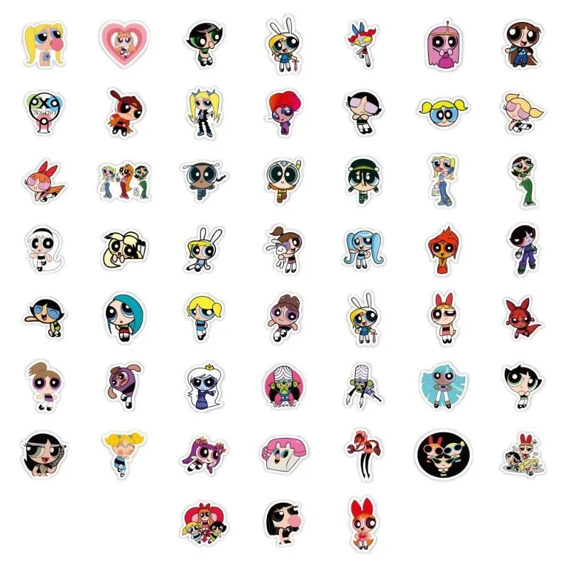 Autocollants Powerpuff Girls Anime, dessin animé, étui pour ordinateur portable et téléphone, bagage, tasse à eau, jouets pour enfants, vente en gros, 59 pièces