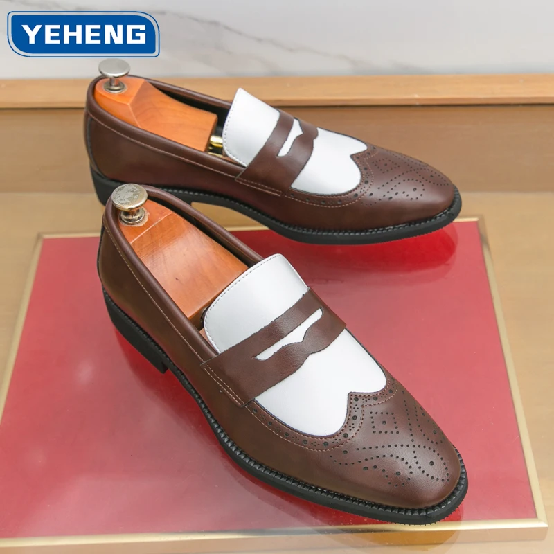 

Модные широкие лоферы, мужские английские классические туфли-броги из лакированной кожи, мужская дизайнерская официальная свадебная обувь для выпускного вечера