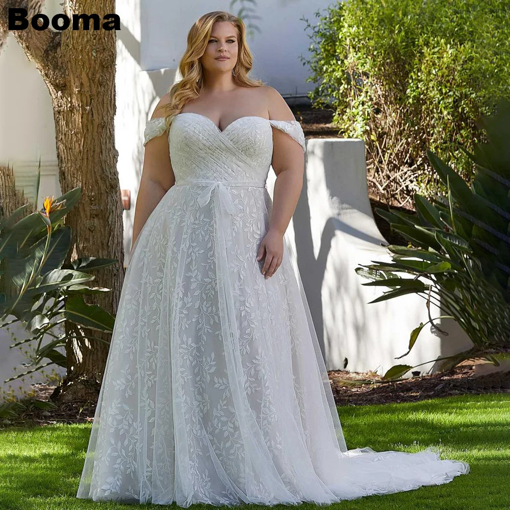 Booma-vestidos de novia de línea A con hombros descubiertos para mujer, con tren vestidos de novia, apliques de corazón, vestido de fiesta de boda, talla grande