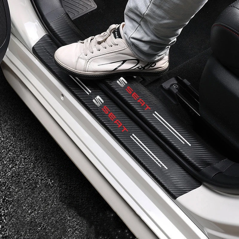 Pegatinas para umbral de coche, película protectora de fibra de carbono para TOLEDO leon EXEO mk3 mk2 5f ateca altea seat FR, accesorios