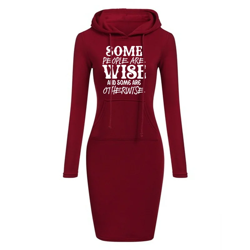 Algunas personas son sabios y algunos son otherwtse Vestido con capucha Vestido suéter suelto de manga larga de longitud media para mujer