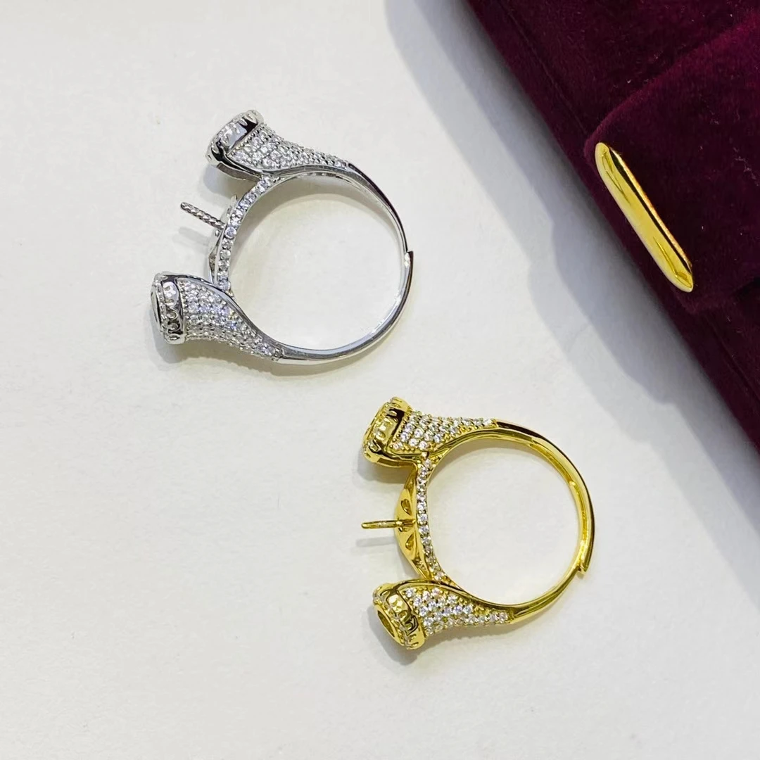 

925 Sterling Silver Adjustable Ring Mount Settings Findings Mountings Accessory Parts for 11-12mm Pearls 5pcs/lot