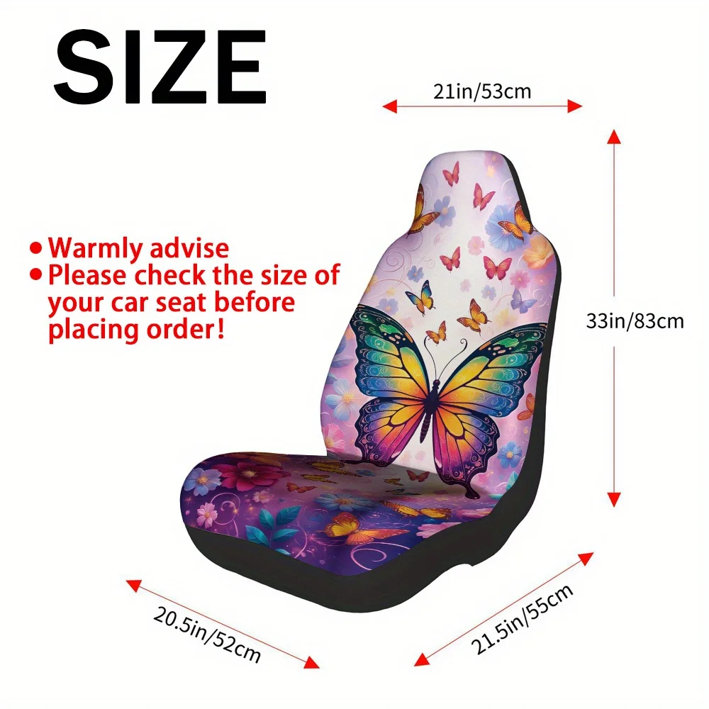 Set Of 2, Vibrant Butterfly Fantasy Artwork Car Seat Covers, Complete Universal Fit, Washable Front Seat Covers For Vehicle Inte