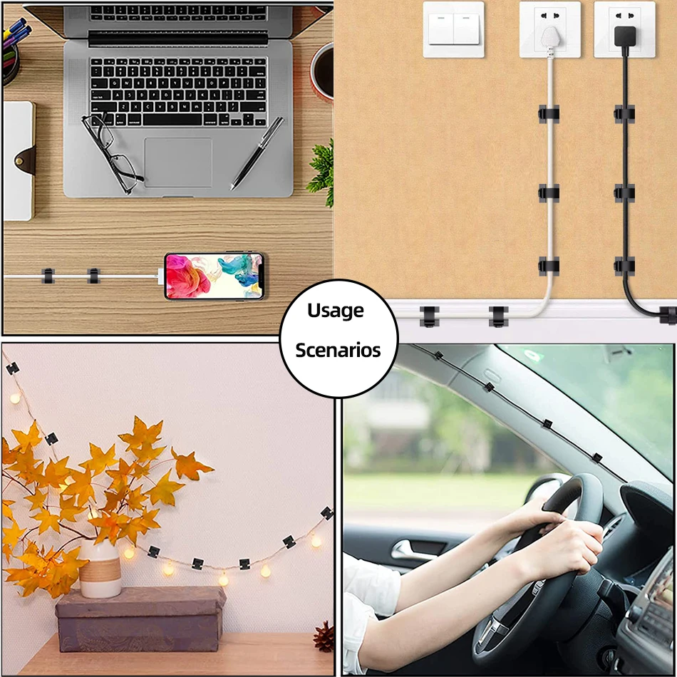 Hot Sale 300 Pcs Cable Management Kit Cable Organizer Sleeve Split Self Adhesive Wire Clips Holder Cables Ties Cord Storage