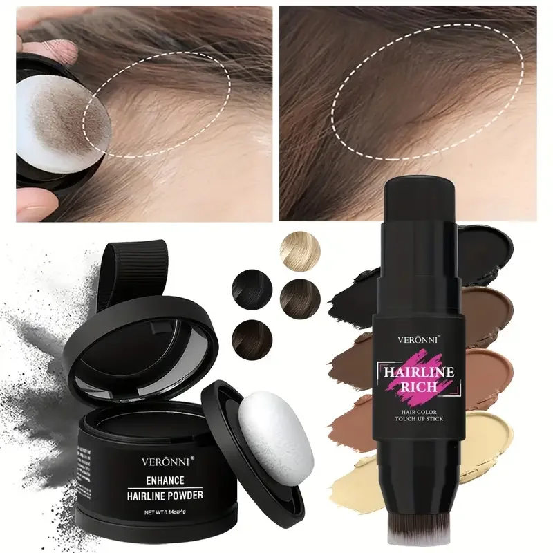 2 Stuks Haarlijn Schaduw Poeder Met Haarkleur Pen Set, Direct Verbergen Haarlijn & Haarwortel, Snelle Dekking Haarlijn Poeder Filler