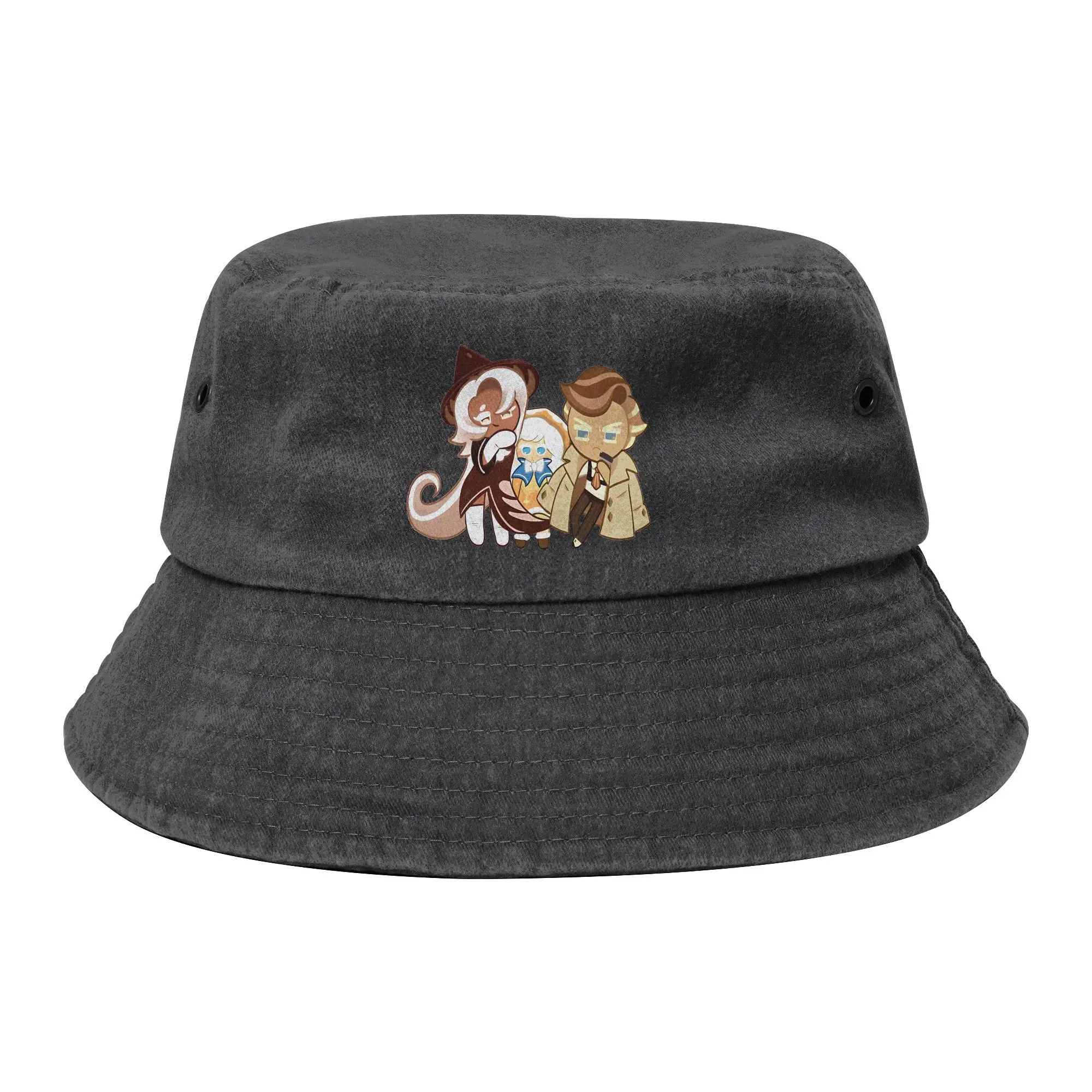 Unisex Distressed Denim Washed Bucket Hat Latte Creampuff Almond Cookie Outdoor Fishing Caps Cookie Run Kingdom Bob Gifts Idea
