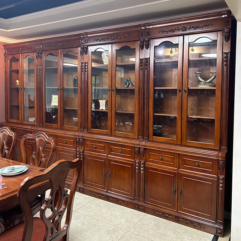 

American solid wood bookcase combination single retro bookcase with door multi-layer large-capacity locker st