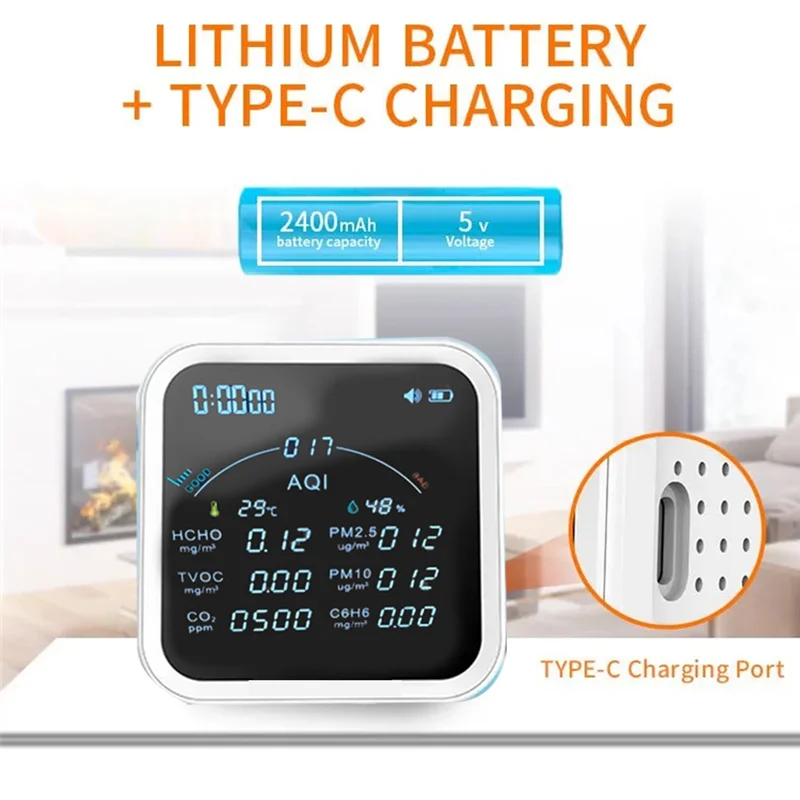 Tuya Wi-Fi CO2 HCHO H6C6 TVOC PM2.5 PM10 метр термометр гигрометр часы будильник монитор загрязнения воздуха PTH-9BW-TCES