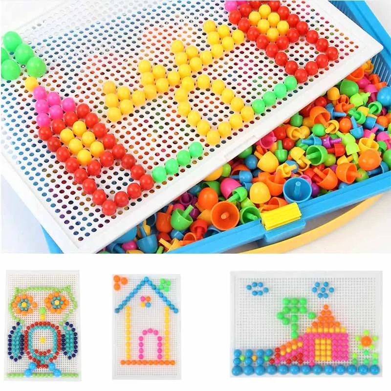 296 Pieces/Set Mushroom Nail Bead Toys Kids 3D Combination Jigsaw Puzzle Games Children DIY Educational Toys Building Blocks