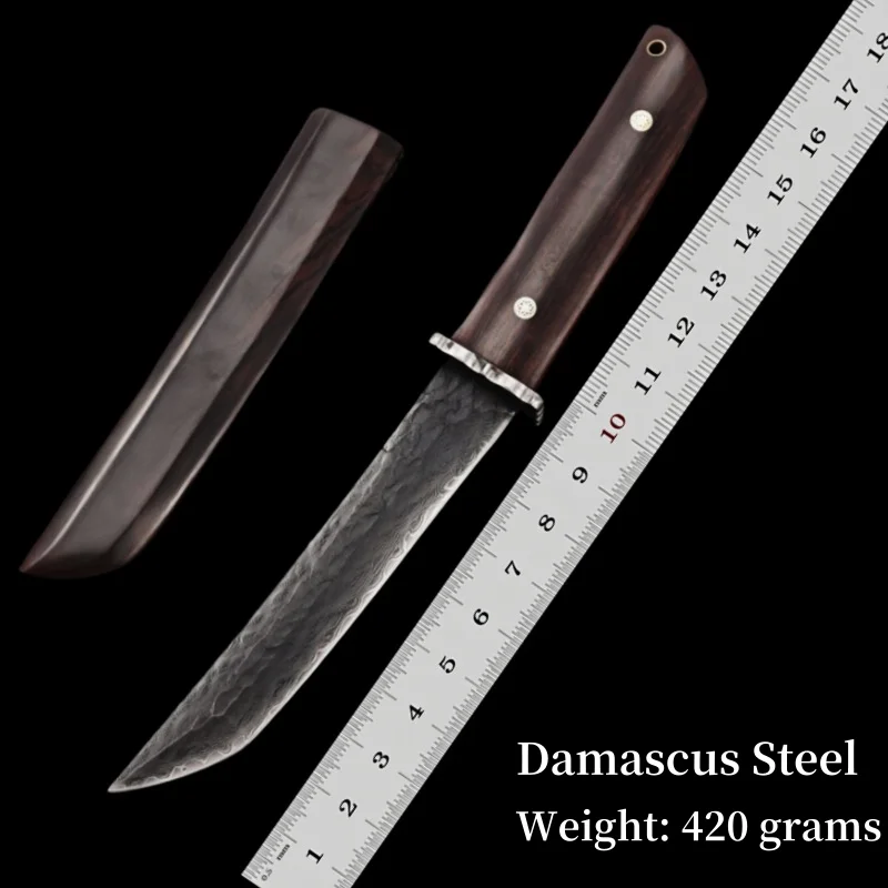 Нож для самообороны из дамасской стали с черным сандаловым деревом, кованое вручную лезвие, коллекция, нож для выживания в дикой природе, бытовые фрукты-C