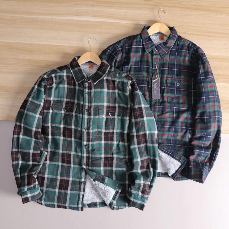 

Thiened Fce Classic i Plaid Casual Flannel irt Warm Autumn Winter Men's Long Sve Button up Daily Wear