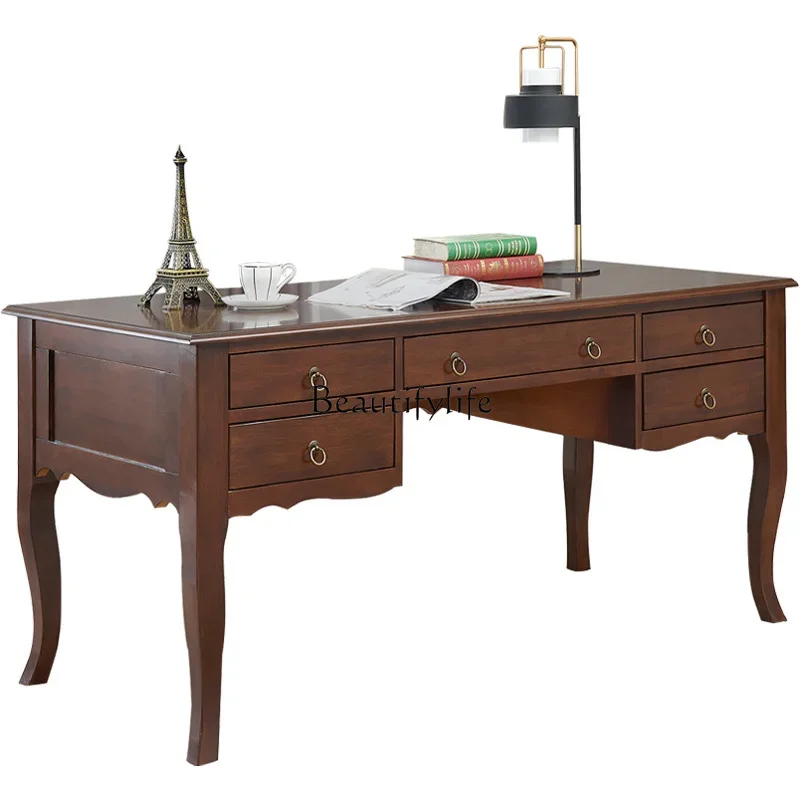 

LJYHigh-End American Style Desk Home Use All Solid Wood European Style Computer Desk Light Luxury retro Study Room