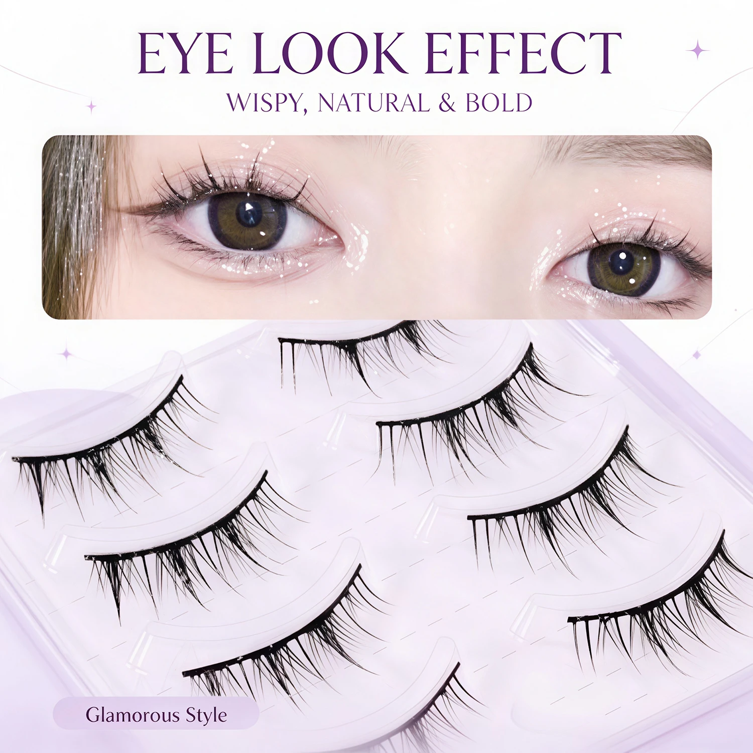 5 pairs of 3D three-dimensional feather like eyelashes with fine silver powder that can be reused