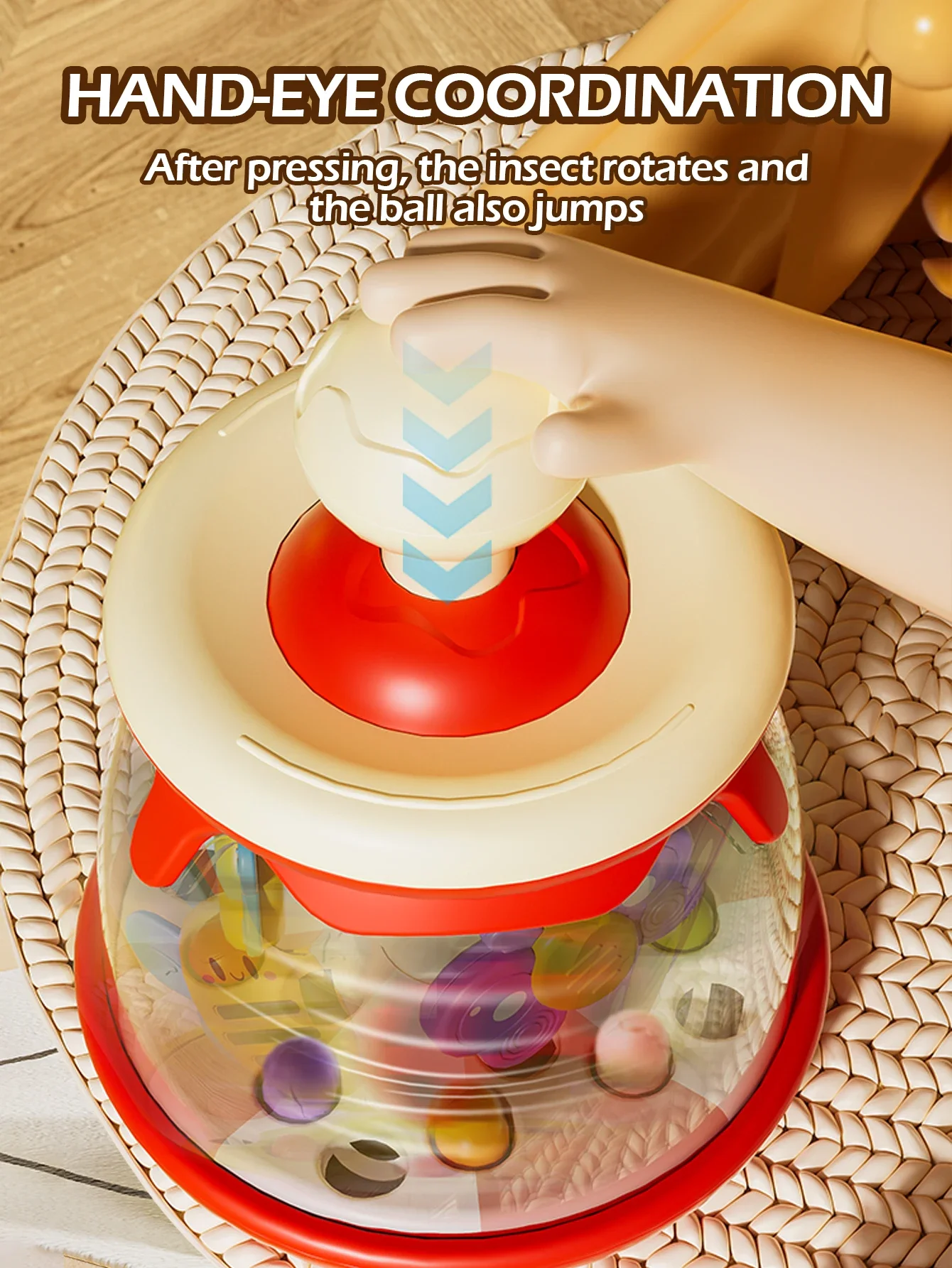 Jouets éducatifs à presser pour enfants de 6 mois et plus, rotatifs avec insectes et boules, coordination des mains, cadeau de noël apaisant, 1 pièce