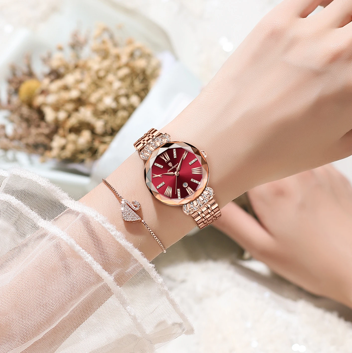 POEDAGAR-Reloj de lujo de acero inoxidable para mujer, accesorio de pulsera resistente al agua con diamantes, Incluye caja