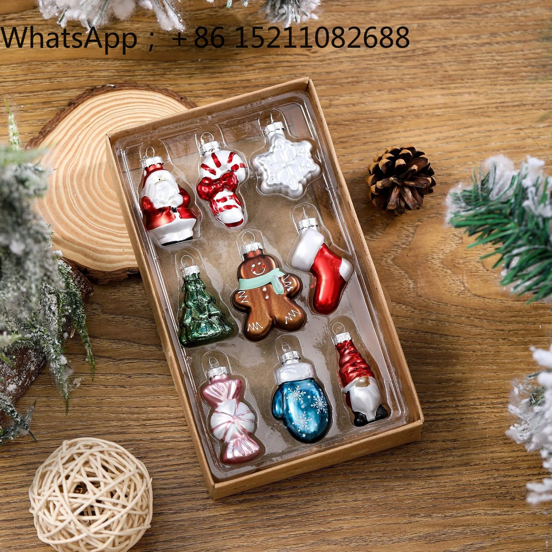 LLY Christmas Cartoon Glass Pendant 9-piece Set Christmas Tree Decoration Pendant Holiday Gift Ornament