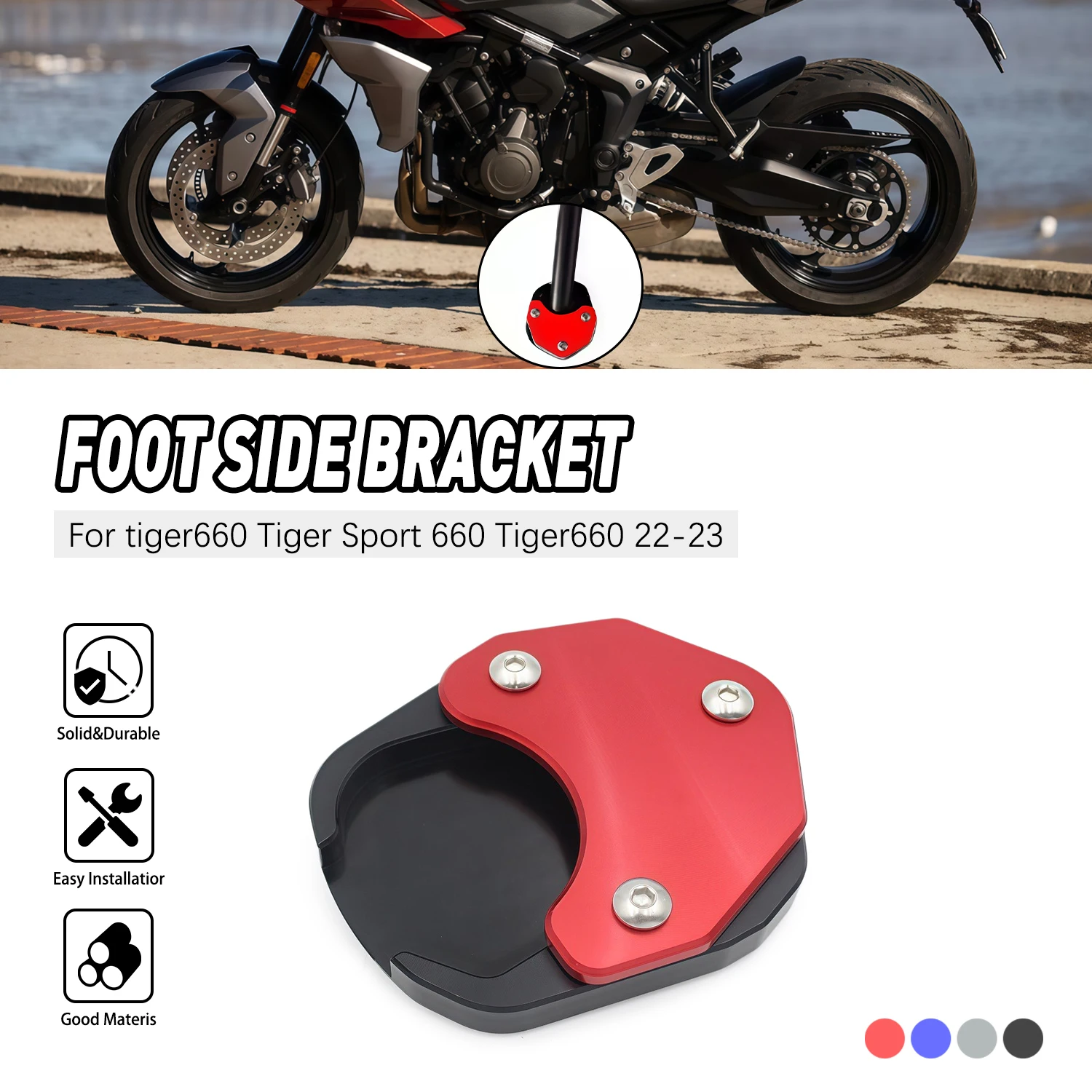 

Motorcycle CNC Foot Side Stand Enlarger Support Plate Kickstand Extension Pad For Triumph Tiger Sport 660 Tiger660 2022 2023