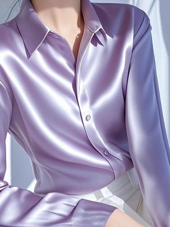 

Ele Long Sve Satin irt, женский воротник, модный универсальный топ, весенне-осенний новый удобный крой